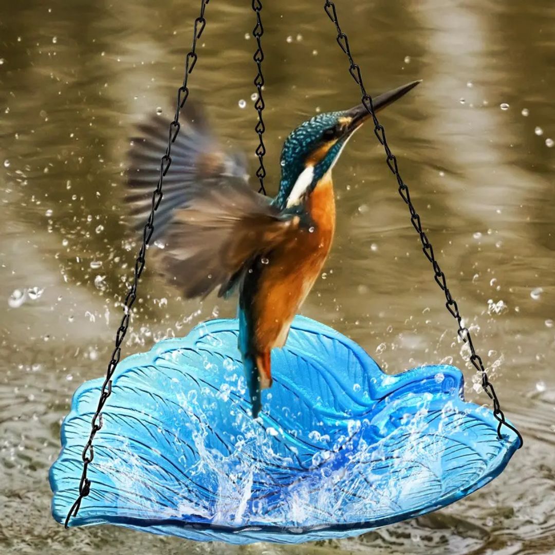 Hanging Blue Glass Birdbath