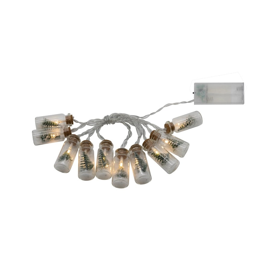 Mini String Lights in Glass Bottle - Christmas Trees