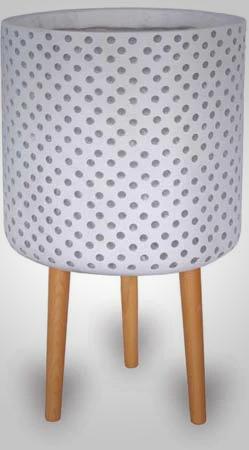 Dots Finish Cylinder Pot W/Wooden Legs
