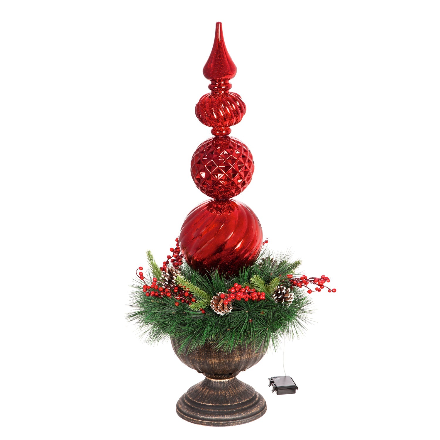 36" Finial Battery Operated Twinkling White LED Ornament with Wreath in Urn - America's Gardens Nursery
