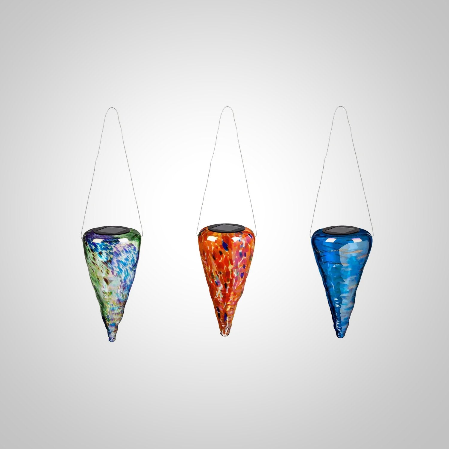 Solar Hanging Art Glass Conical Lantern