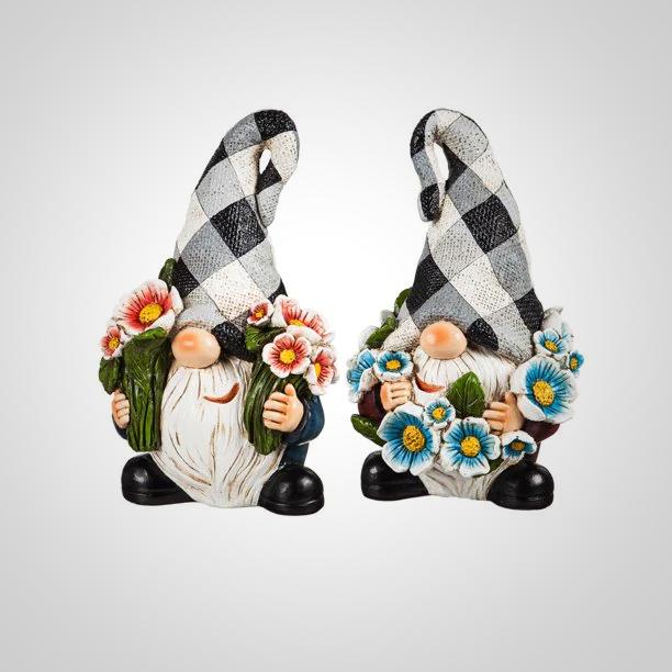 8"H Gnome Garden Statuary with Flower Wreaths