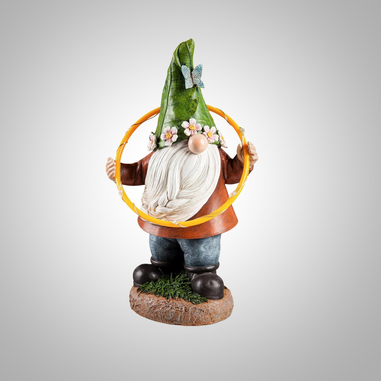 Chasing Lights Solar Hula Hoop Garden Gnome Statuary