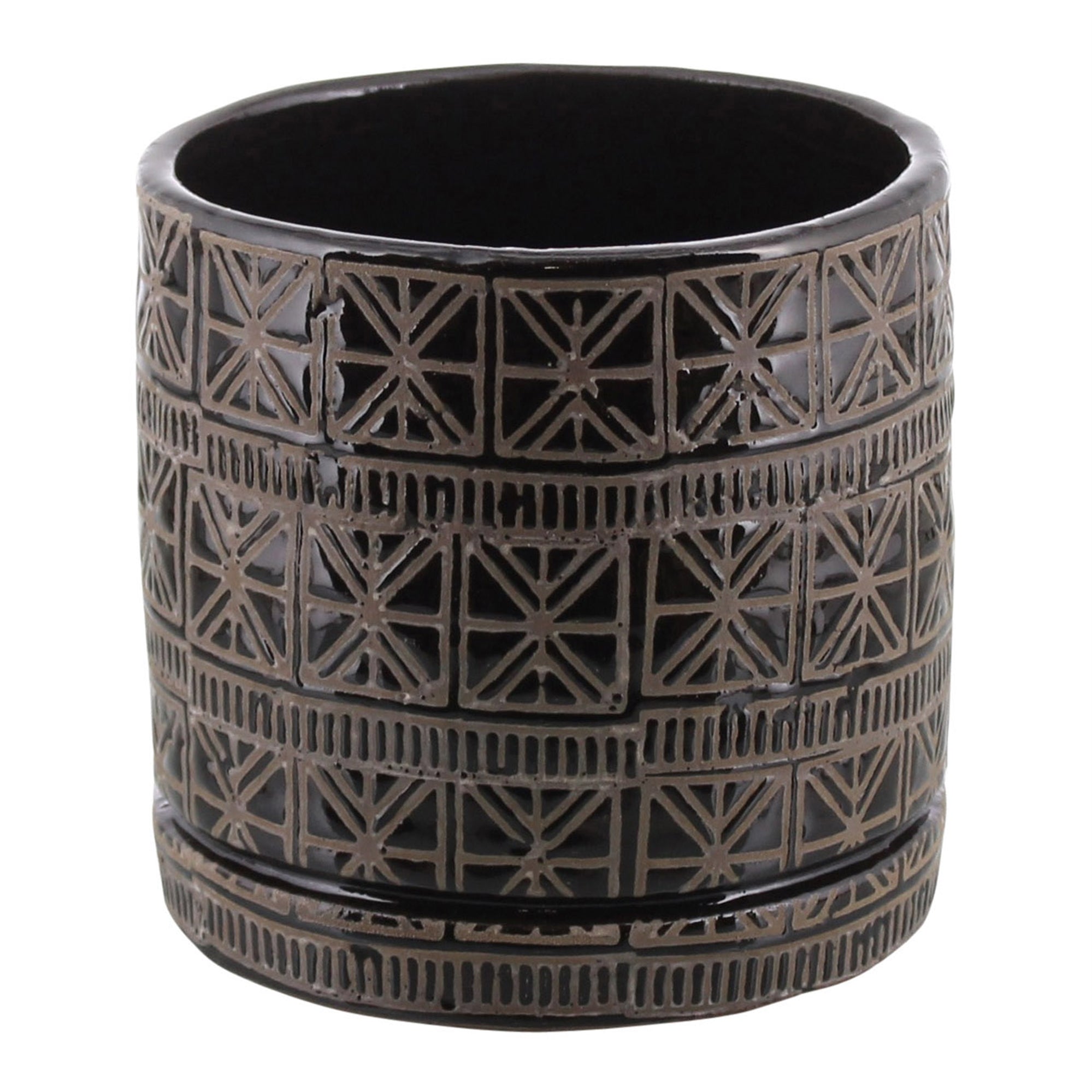 Cusco Ceramic Dark Brown & White Cachepot