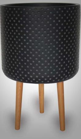 Dots Finish Cylinder Pot W/Wooden Legs