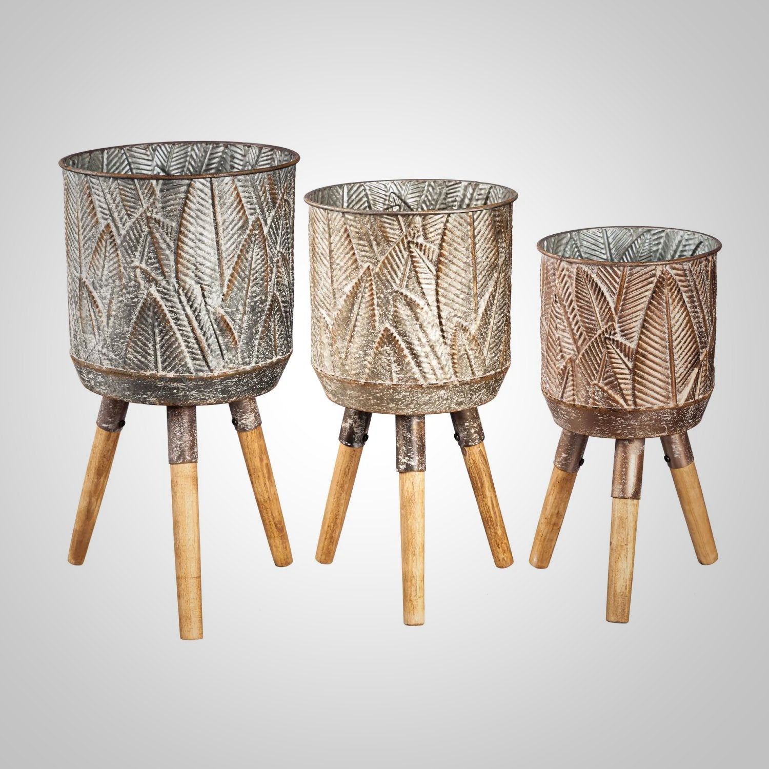 Embossed Leaf Planter with Wood Legs