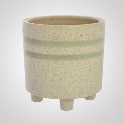 Fluorite Cachepot Ceramic White & Teal Small