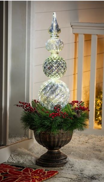 36" Finial Battery Operated Twinkling White LED Ornament with Wreath in Urn