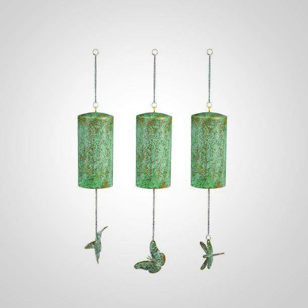 Hammered Metal Wind Bell with Gold and Verdigris Artisan Finish