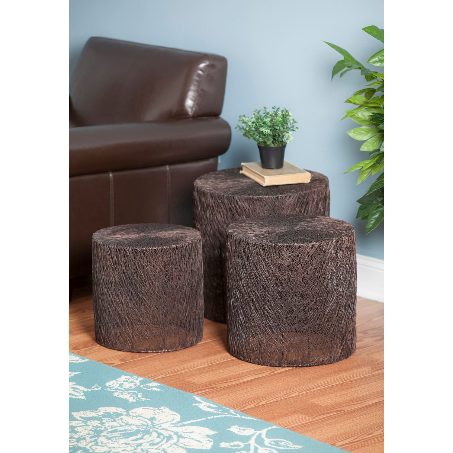 Iron wire stool with black nickel finish