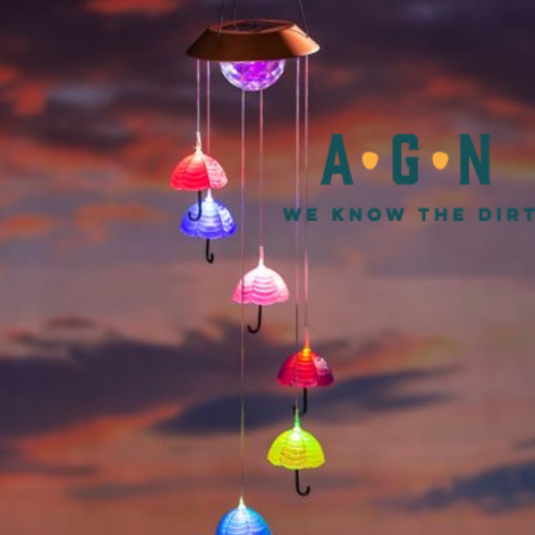 Color Changing Solar Mobile With Spinning Light Refractory, Umbrellas