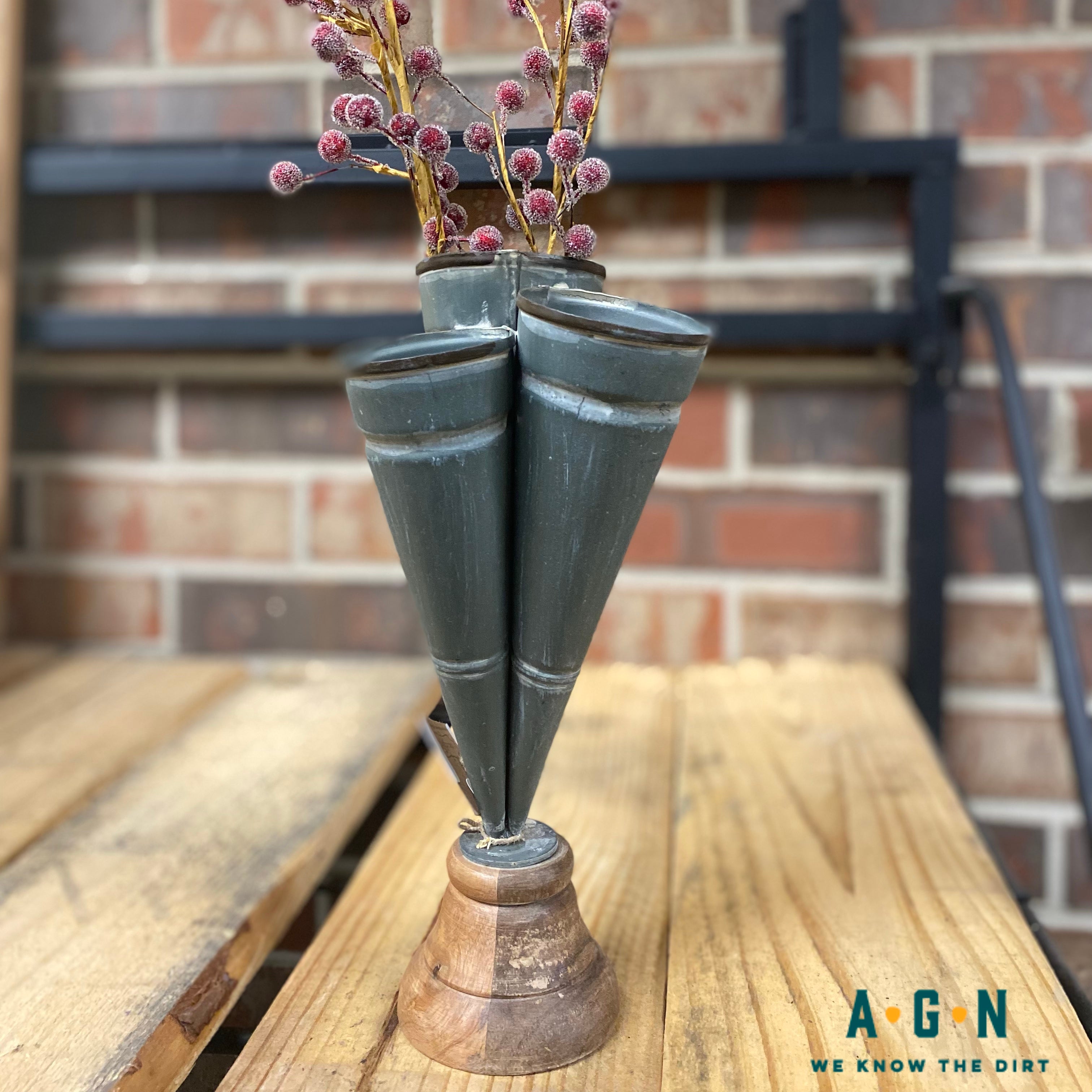 Conical Tin Triple Vase