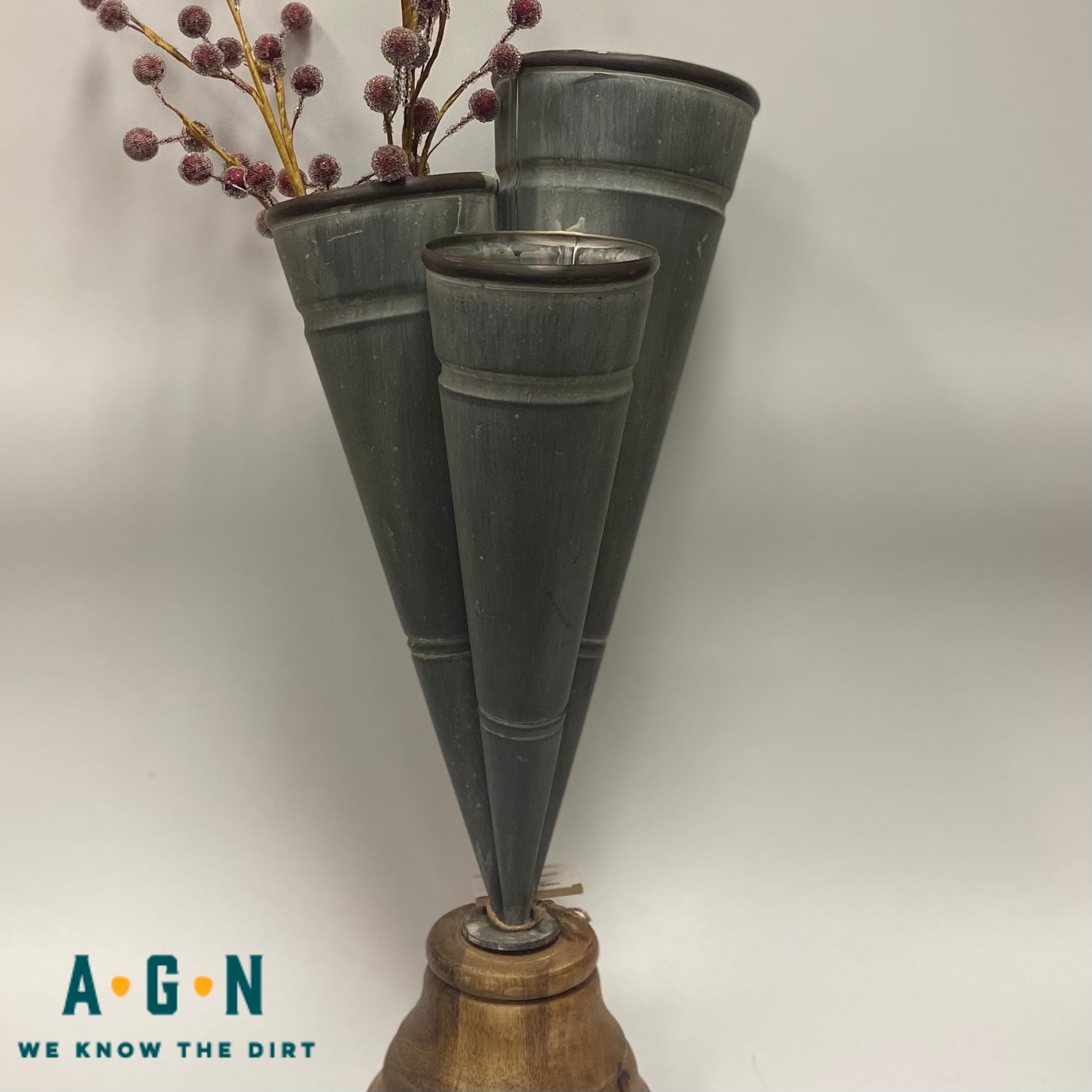 Conical Tin Triple Vase