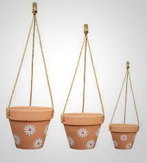 Upsy Daisy Hanging Pot - Painted Terra Cotta