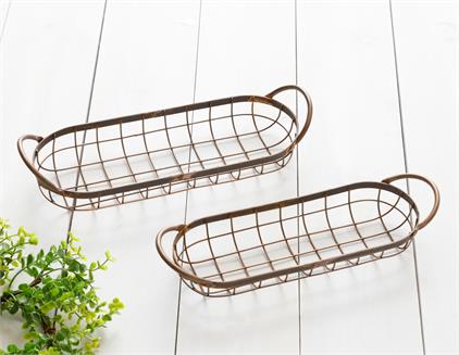 Weathered Wire Oblong Trays, Copper