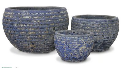 Ribbed Wide Bowl Planter - Encased Lava Blue