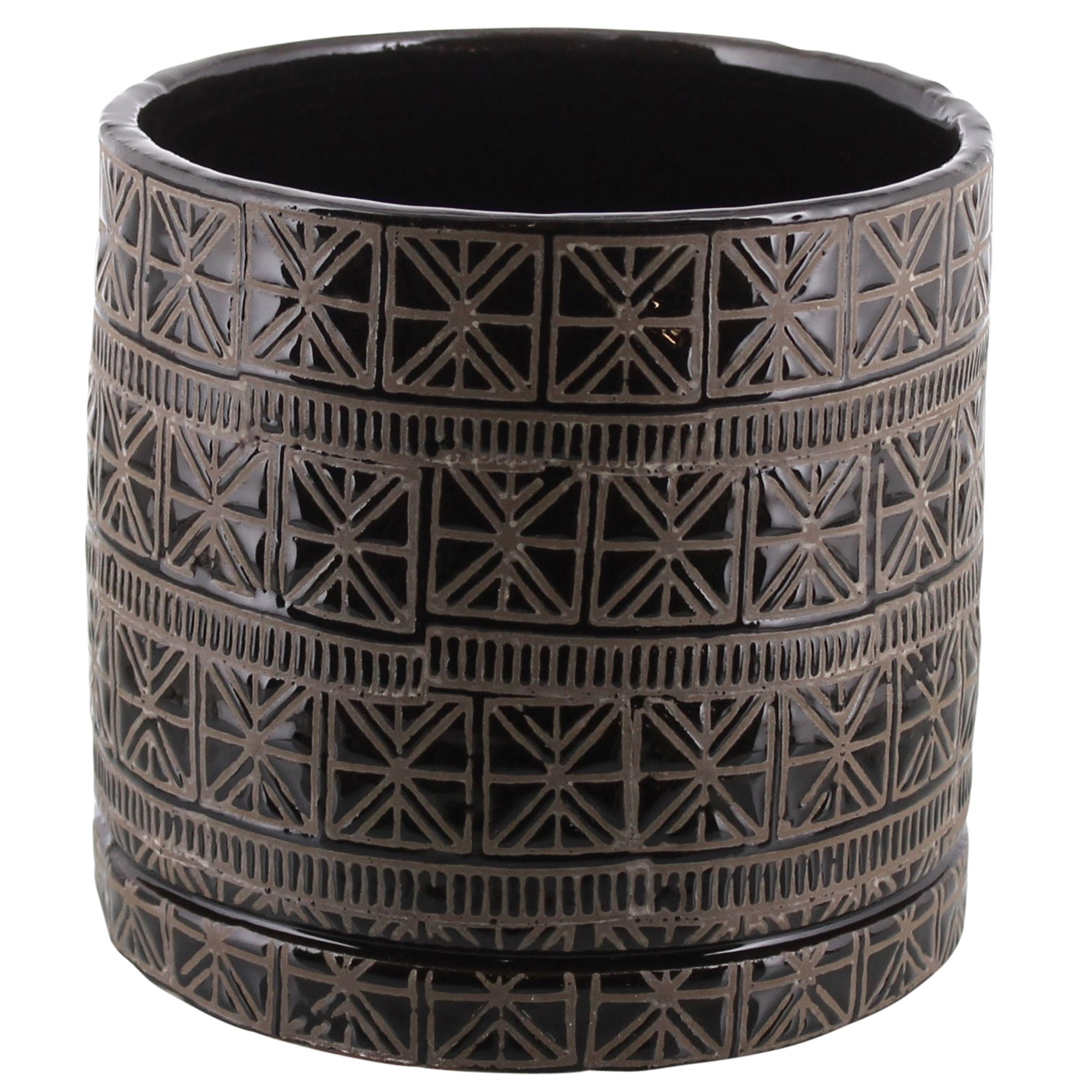 Cusco Ceramic Dark Brown & White Cachepot - America's Gardens Nursery