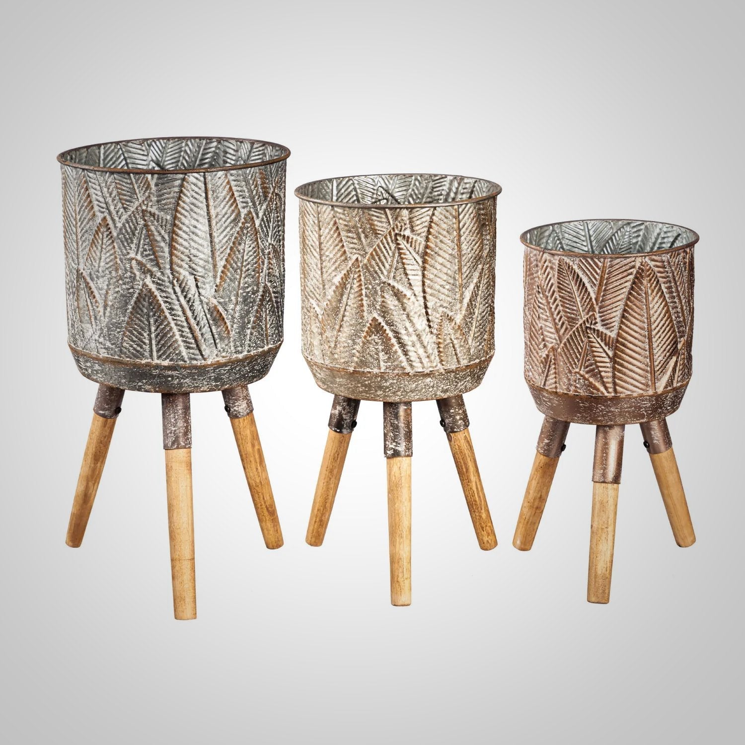 Embossed Leaf Planter with Wood Legs - America's Gardens Nursery