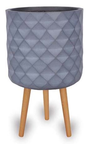 Diamond Finish Cylinder Pot With Wood Legs