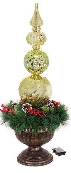 36" Finial Battery Operated Twinkling White LED Ornament with Wreath in Urn - America's Gardens Nursery
