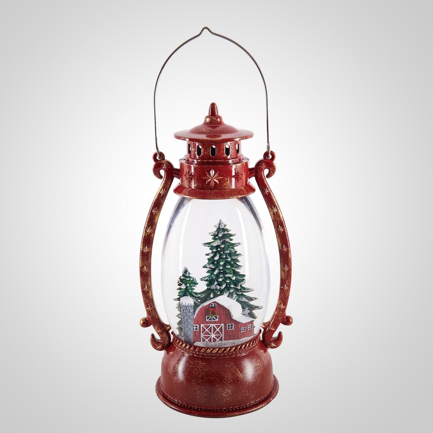 LED Water Lantern with Holiday Farmhouse Scene