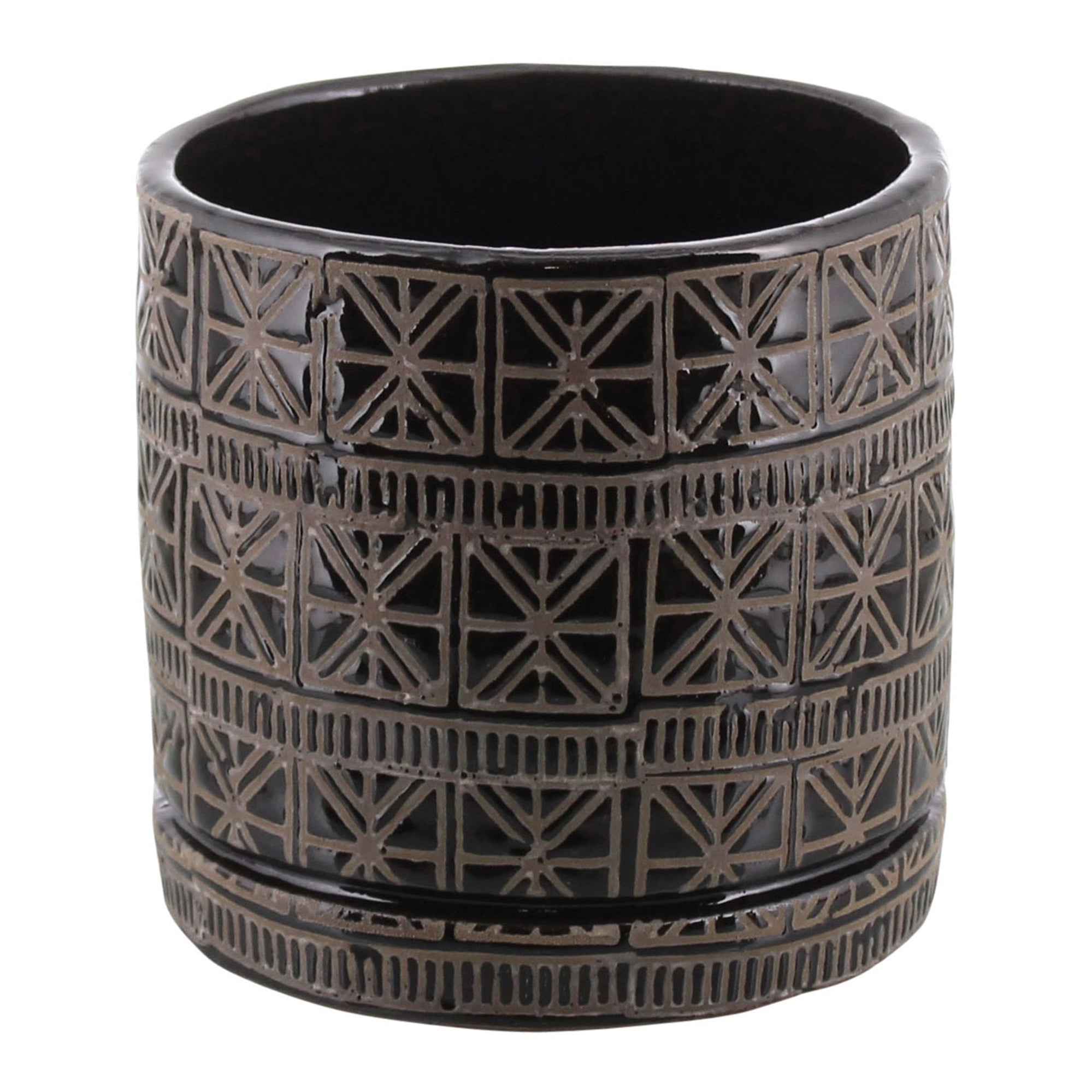 Cusco Ceramic Dark Brown & White Cachepot - America's Gardens Nursery
